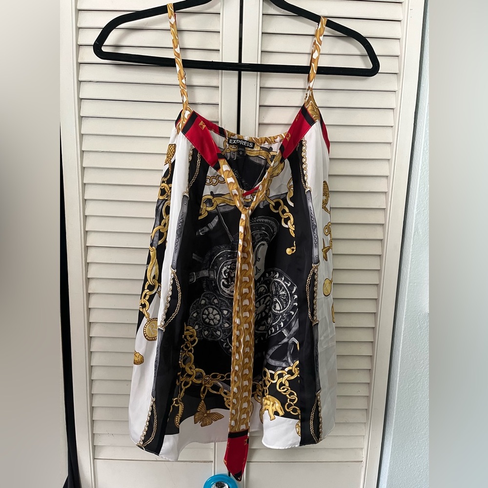 Express Printed Tie Front Sleeveless Blouse • Yacht Club Aesthetic • Medium